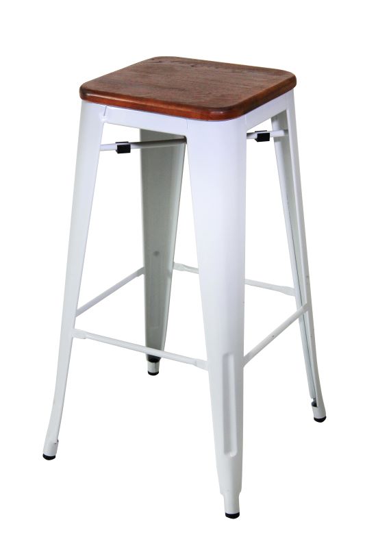 Xavier Barstool (With Dark Wooden Seat) - WHITE